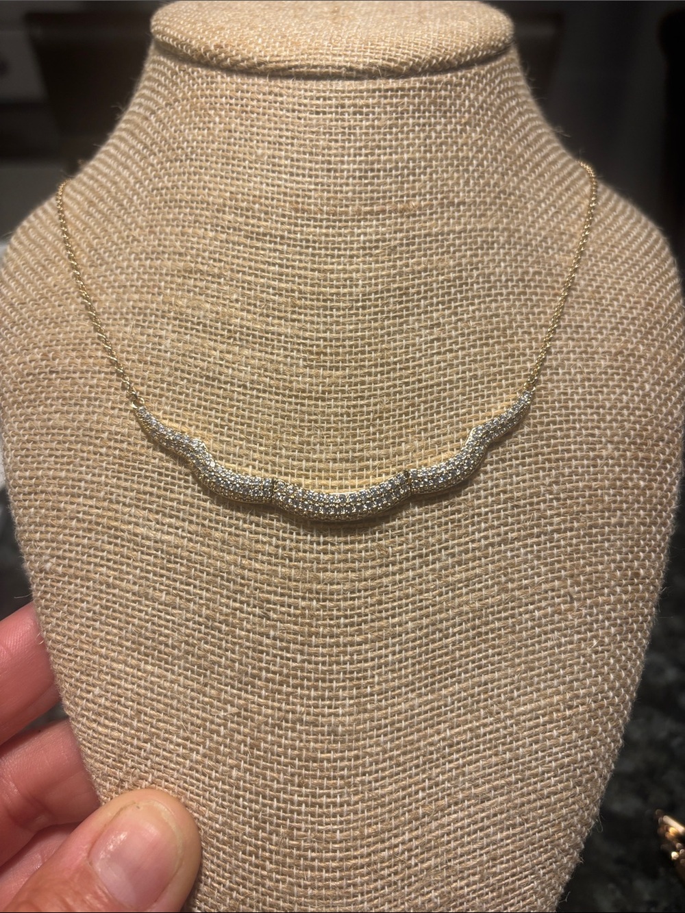 Park Lane Gold Pave Curved Bar Necklace Crystal Accents